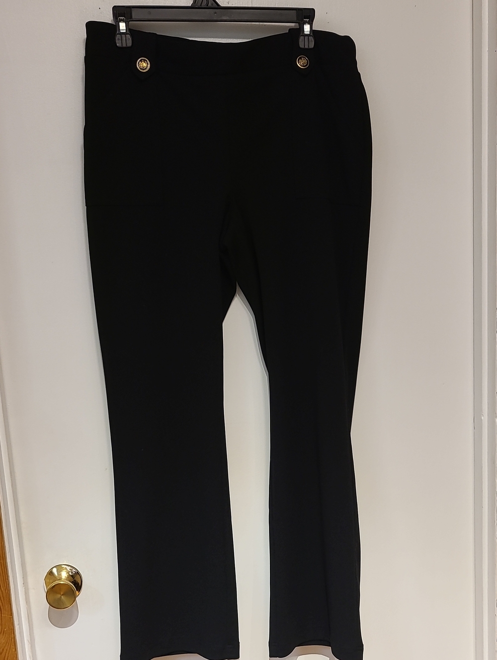 Soho Black Boot Cut Ponte Pants with Gold Buttons